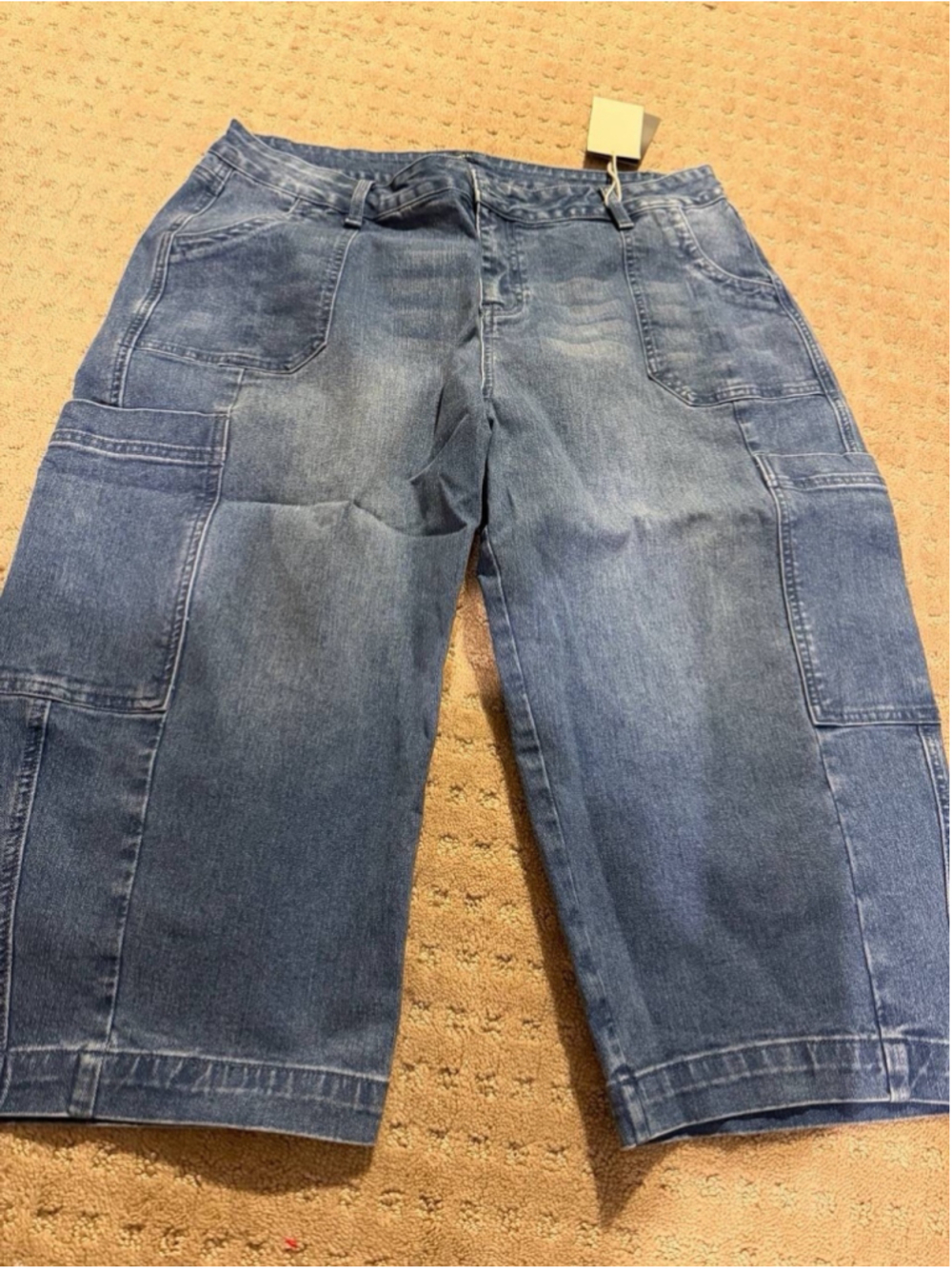 Flamingals Barrel Leg Mid Waist Capri Jeans for Women Wash Pocket Side Cargo 2XL - Picture 3 of 7